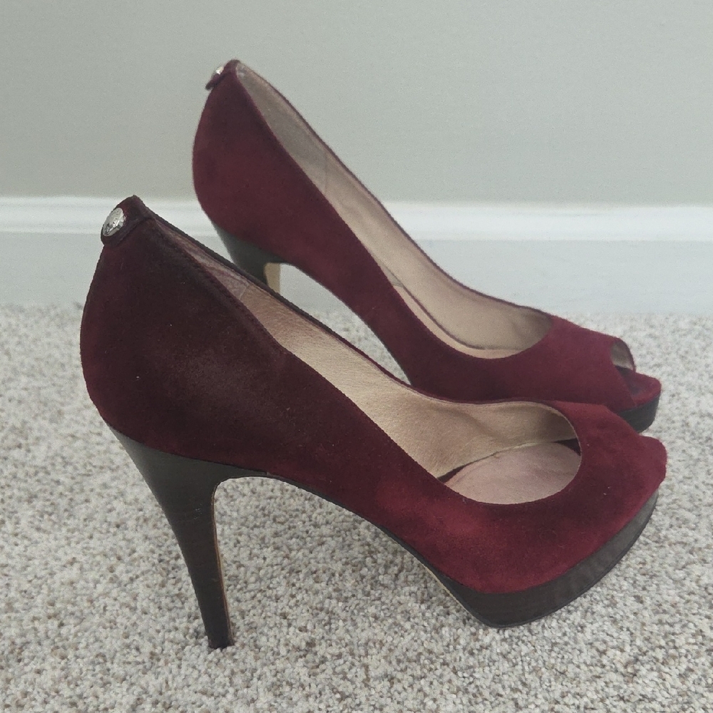 Michael KORS Women's Burgundy Suede Peep-Toe High Heels